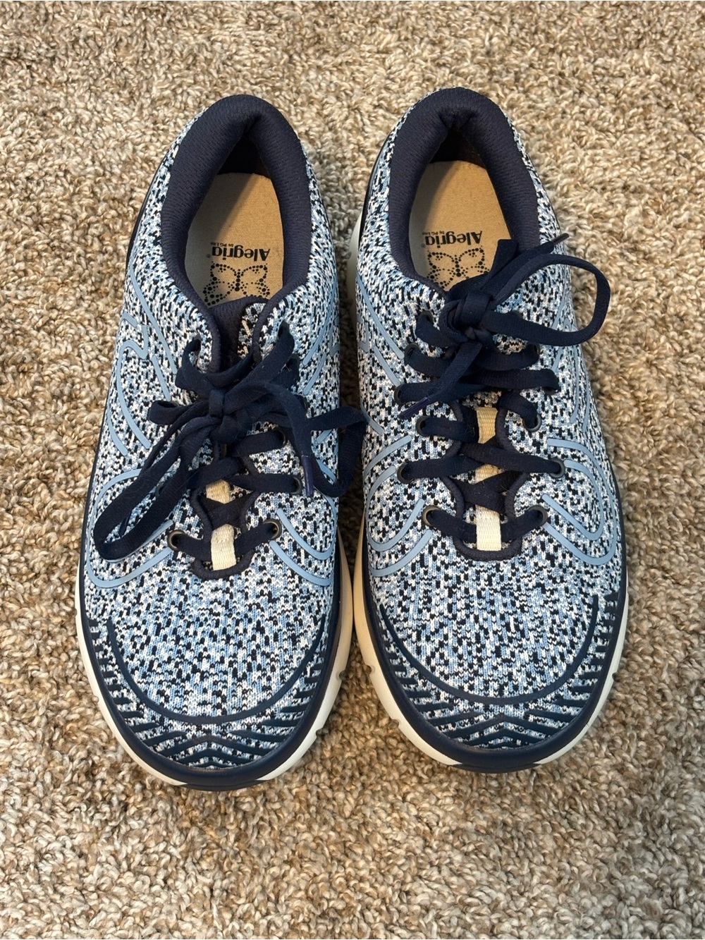 Women’s Alegria Rok n Roll Navy and Light Blue Knit Sneakers Size 39 (US 8-9)